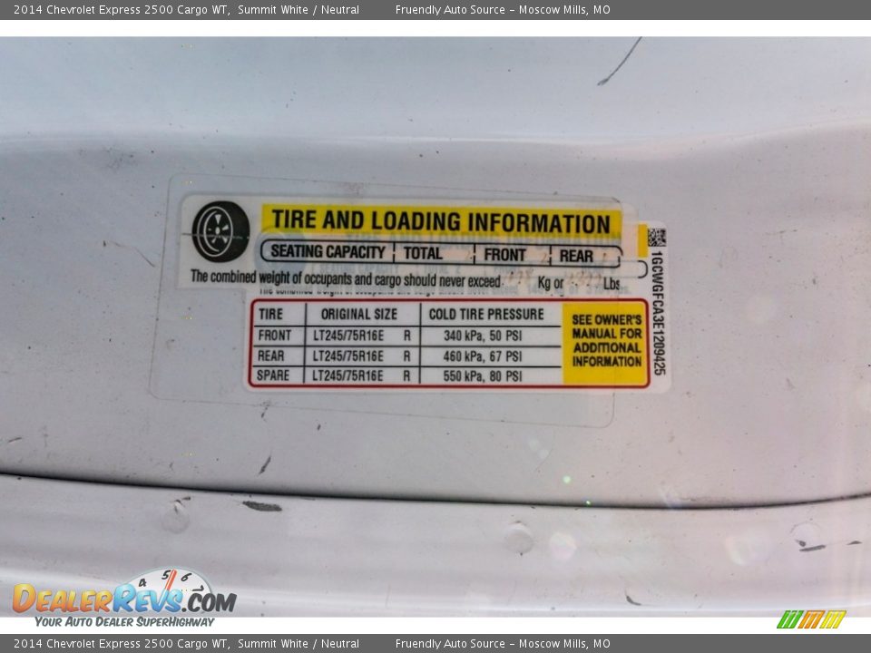 2014 Chevrolet Express 2500 Cargo WT Summit White / Neutral Photo #36
