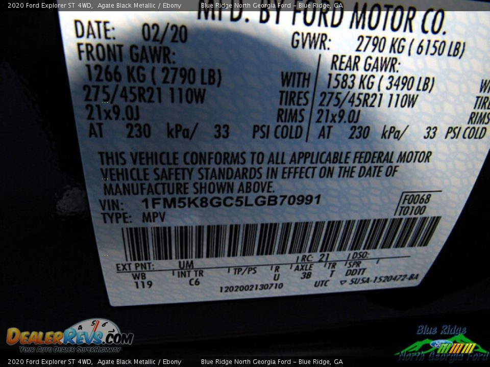 2020 Ford Explorer ST 4WD Agate Black Metallic / Ebony Photo #26
