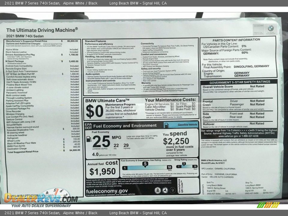 2021 BMW 7 Series 740i Sedan Alpine White / Black Photo #17
