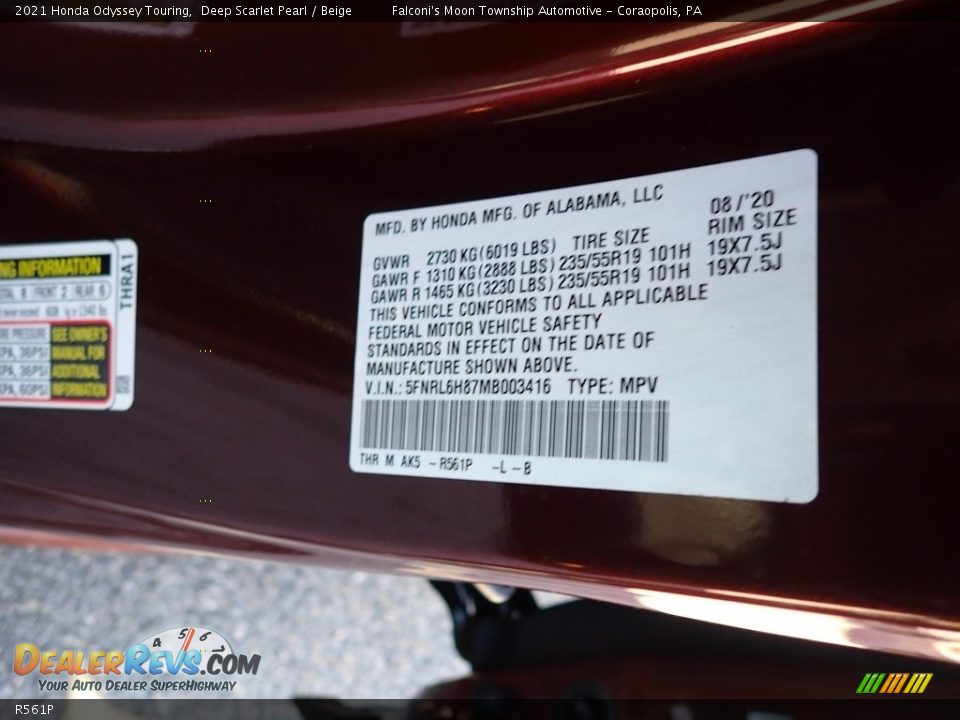 Honda Color Code R561P Deep Scarlet Pearl