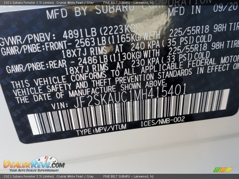 2021 Subaru Forester 2.5i Limited Crystal White Pearl / Gray Photo #13