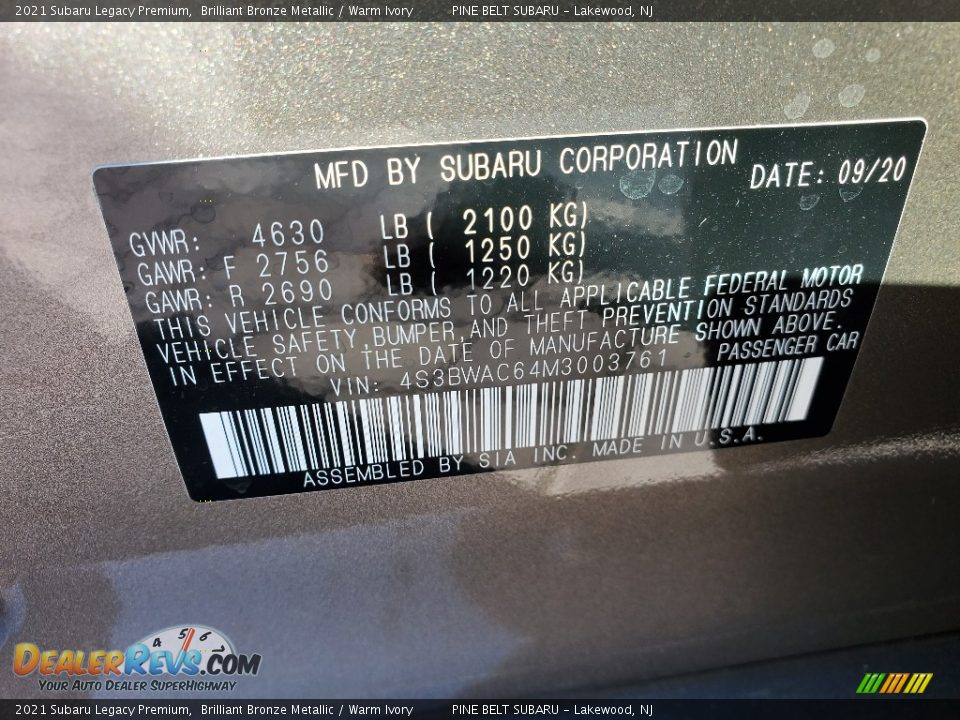 2021 Subaru Legacy Premium Brilliant Bronze Metallic / Warm Ivory Photo #13