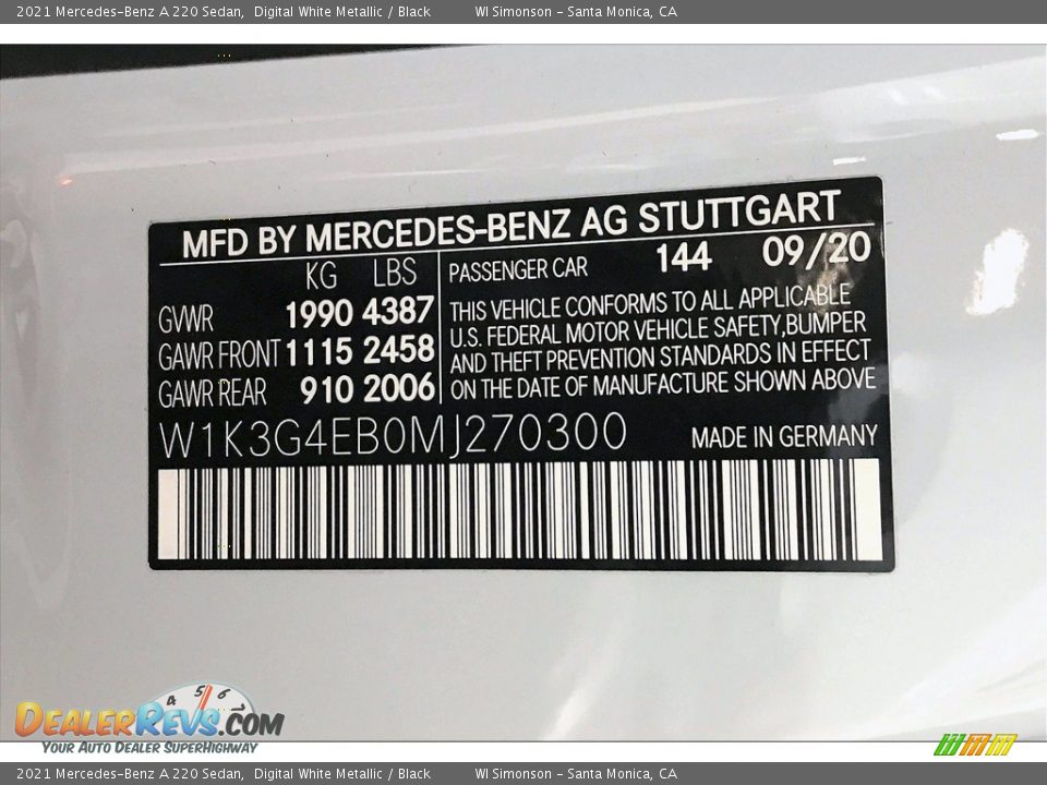 2021 Mercedes-Benz A 220 Sedan Digital White Metallic / Black Photo #11