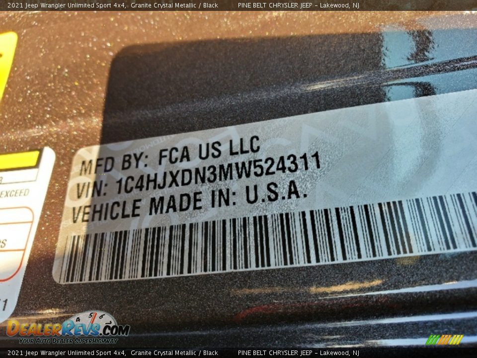 2021 Jeep Wrangler Unlimited Sport 4x4 Granite Crystal Metallic / Black Photo #14
