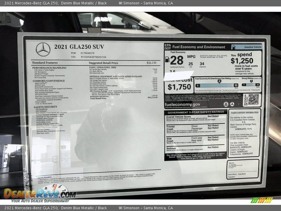 2021 Mercedes-Benz GLA 250 Window Sticker Photo #10