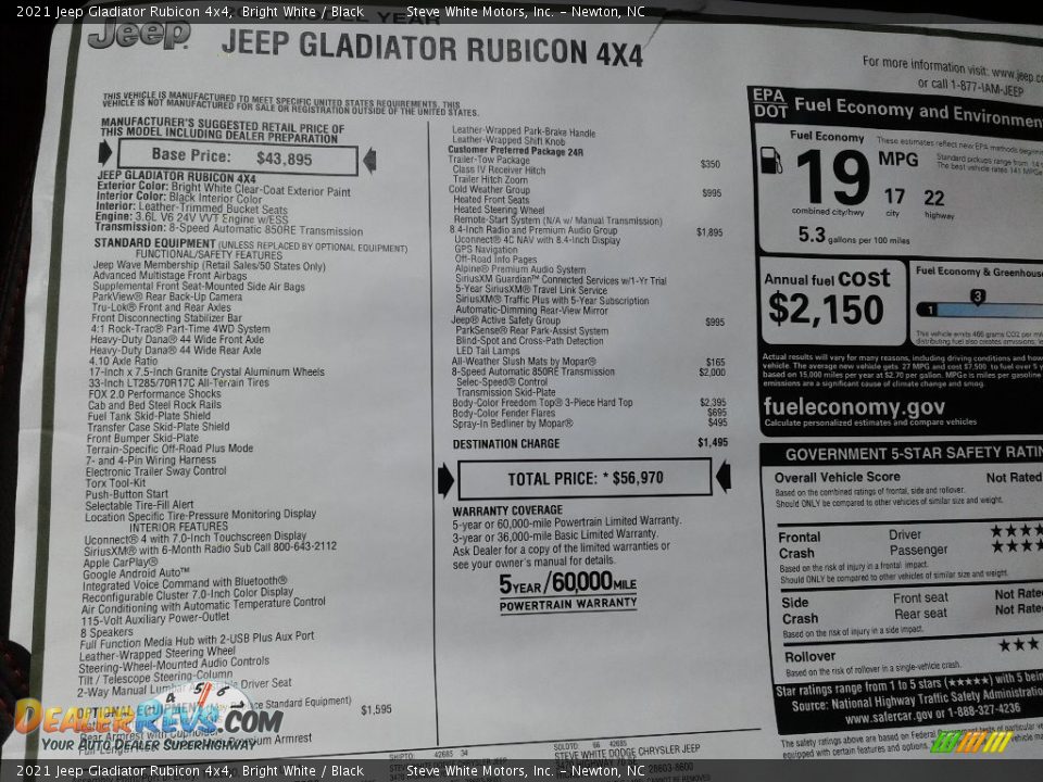 2021 Jeep Gladiator Rubicon 4x4 Bright White / Black Photo #30