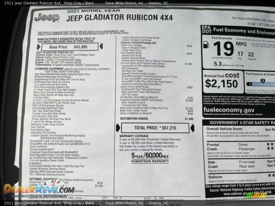 2021 Jeep Gladiator Rubicon 4x4 Window Sticker Photo #30