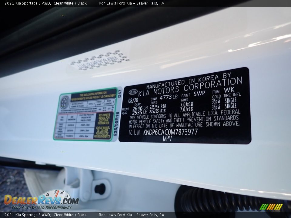2021 Kia Sportage S AWD Clear White / Black Photo #14