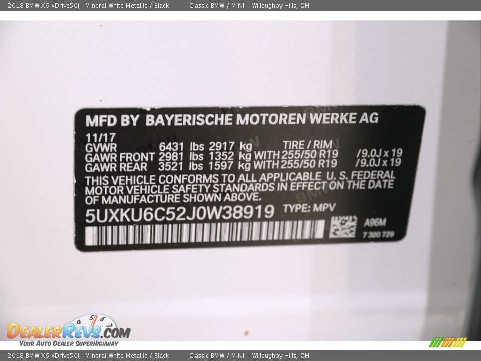 2018 BMW X6 xDrive50i Mineral White Metallic / Black Photo #26