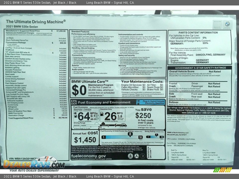 2021 BMW 5 Series 530e Sedan Jet Black / Black Photo #17