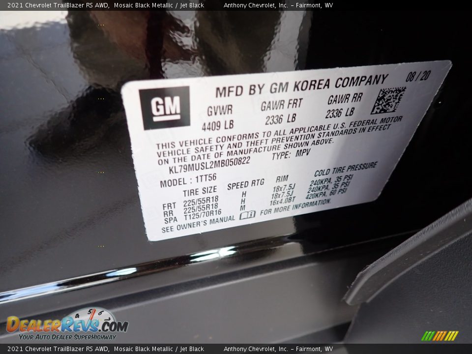 2021 Chevrolet TrailBlazer RS AWD Mosaic Black Metallic / Jet Black Photo #15