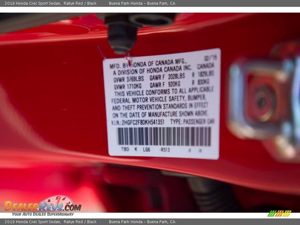2019 Honda Civic Sport Sedan Rallye Red / Black Photo #35