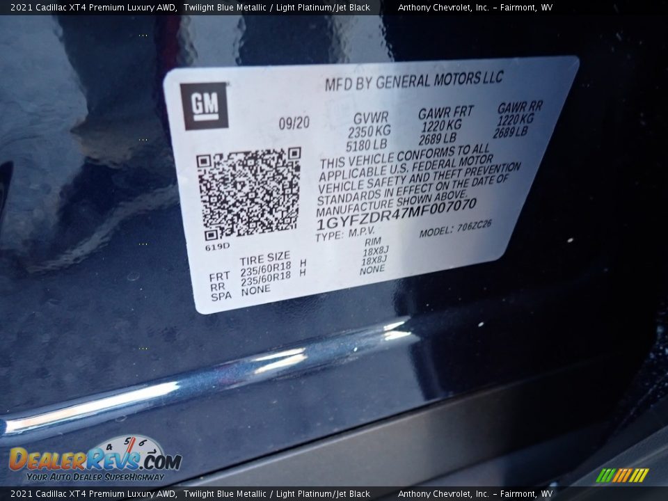 2021 Cadillac XT4 Premium Luxury AWD Twilight Blue Metallic / Light Platinum/Jet Black Photo #13