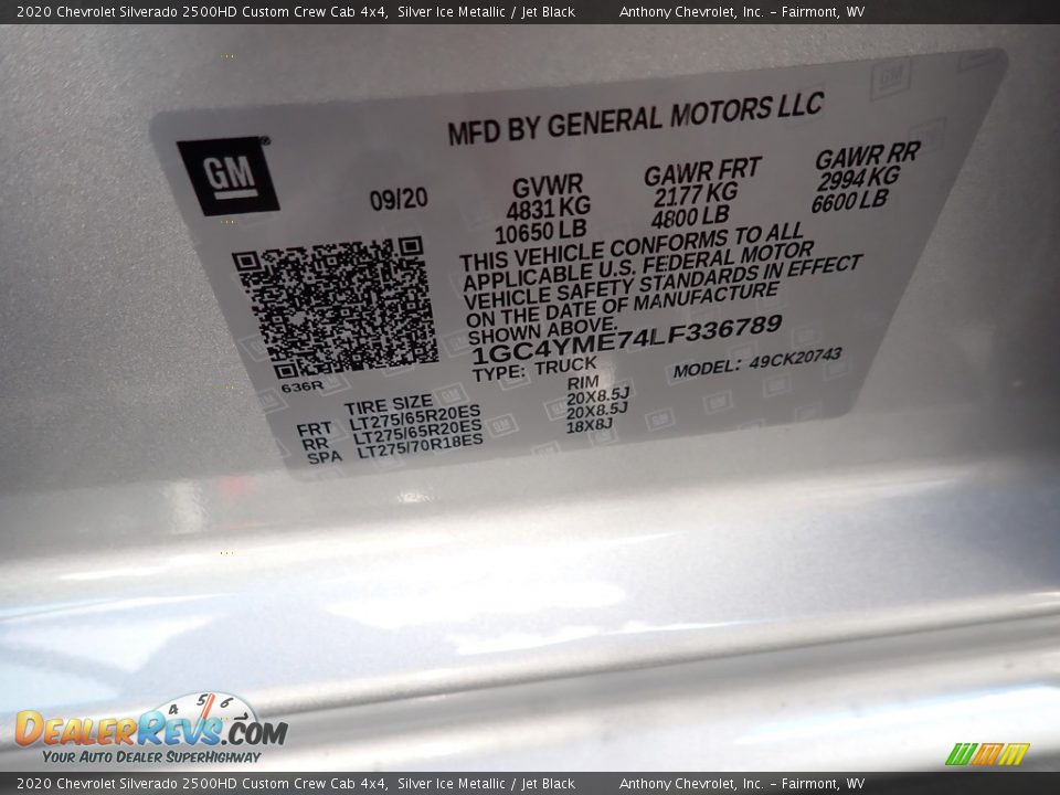 2020 Chevrolet Silverado 2500HD Custom Crew Cab 4x4 Silver Ice Metallic / Jet Black Photo #13