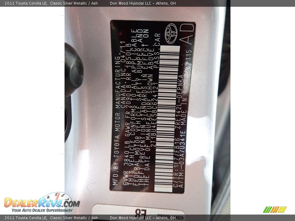 2011 Toyota Corolla LE Classic Silver Metallic / Ash Photo #32