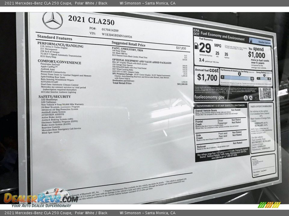 2021 Mercedes-Benz CLA 250 Coupe Window Sticker Photo #11