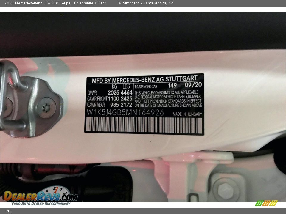 Mercedes-Benz Color Code 149 Polar White