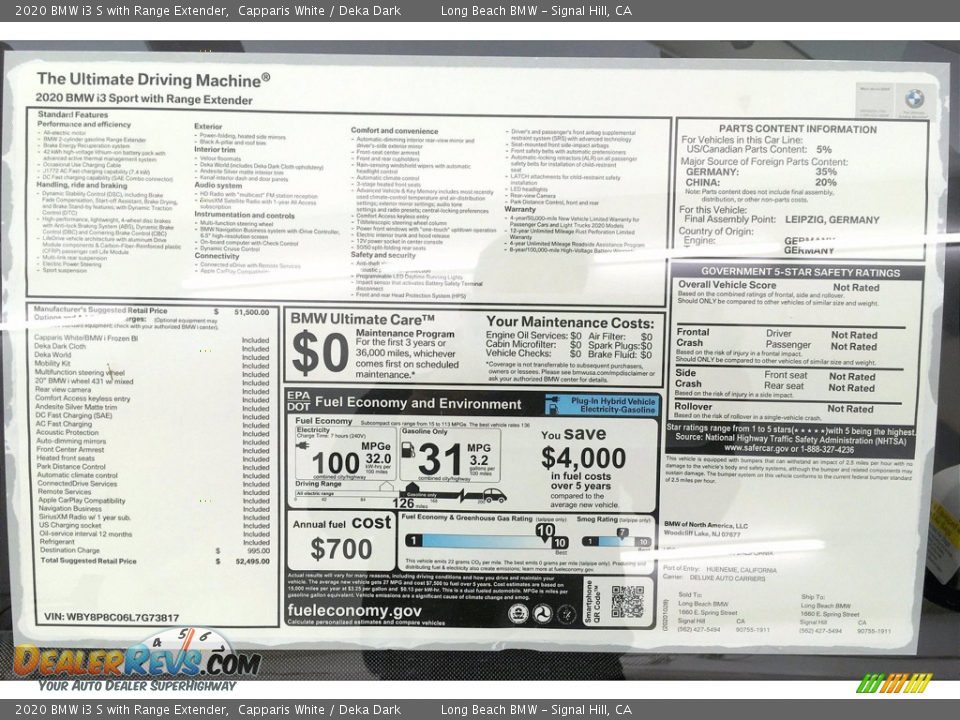 2020 BMW i3 S with Range Extender Capparis White / Deka Dark Photo #16