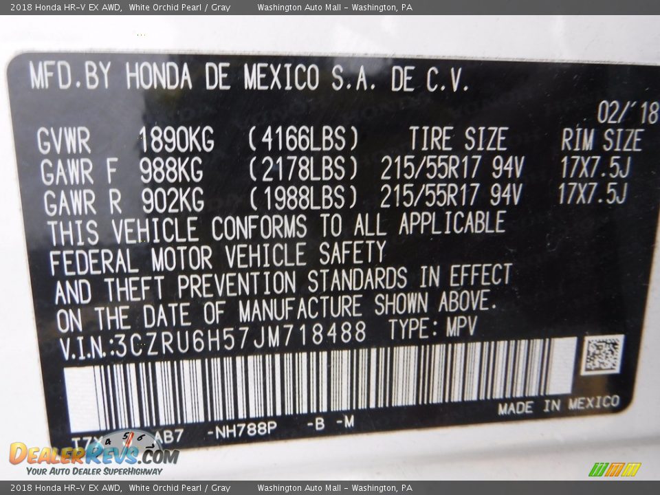2018 Honda HR-V EX AWD White Orchid Pearl / Gray Photo #27