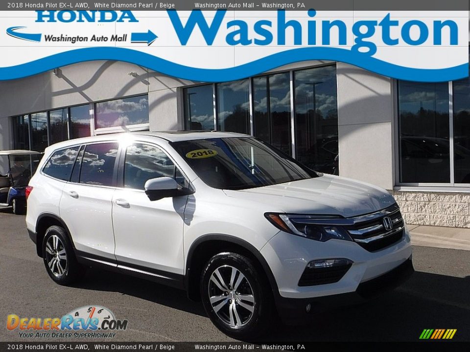 2018 Honda Pilot EX-L AWD White Diamond Pearl / Beige Photo #1