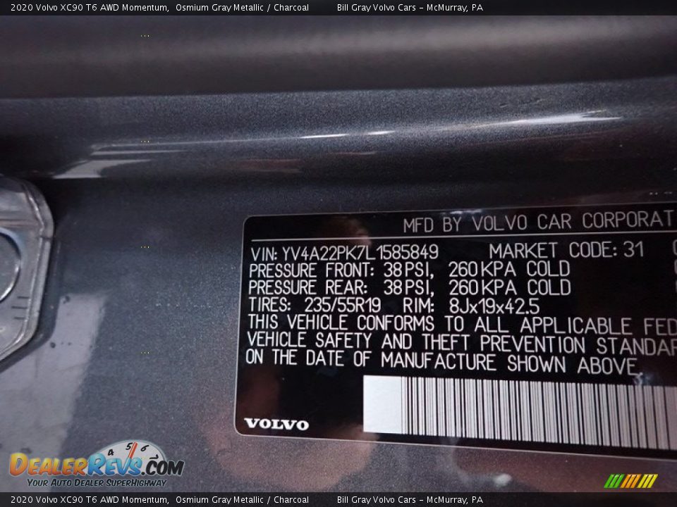 2020 Volvo XC90 T6 AWD Momentum Osmium Gray Metallic / Charcoal Photo #17