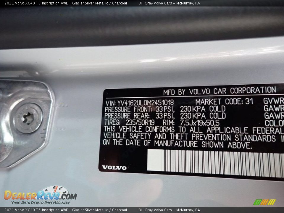 2021 Volvo XC40 T5 Inscription AWD Glacier Silver Metallic / Charcoal Photo #11