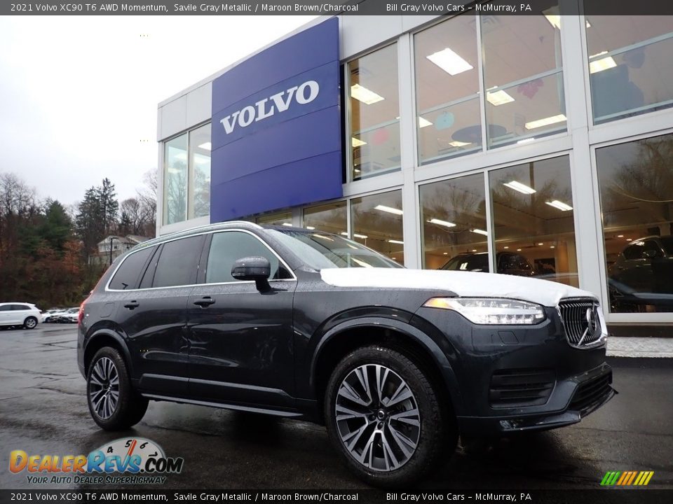 2021 Volvo XC90 T6 AWD Momentum Savile Gray Metallic / Maroon Brown/Charcoal Photo #1