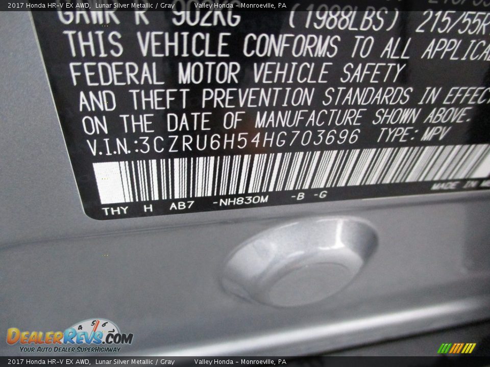 2017 Honda HR-V EX AWD Lunar Silver Metallic / Gray Photo #19