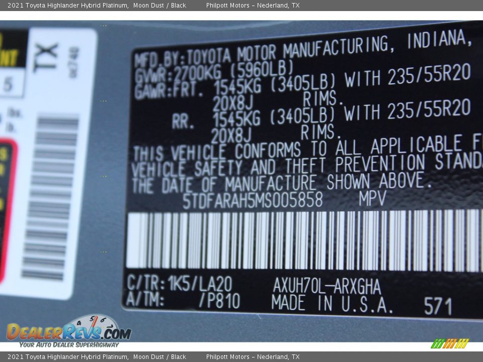 2021 Toyota Highlander Hybrid Platinum Moon Dust / Black Photo #24