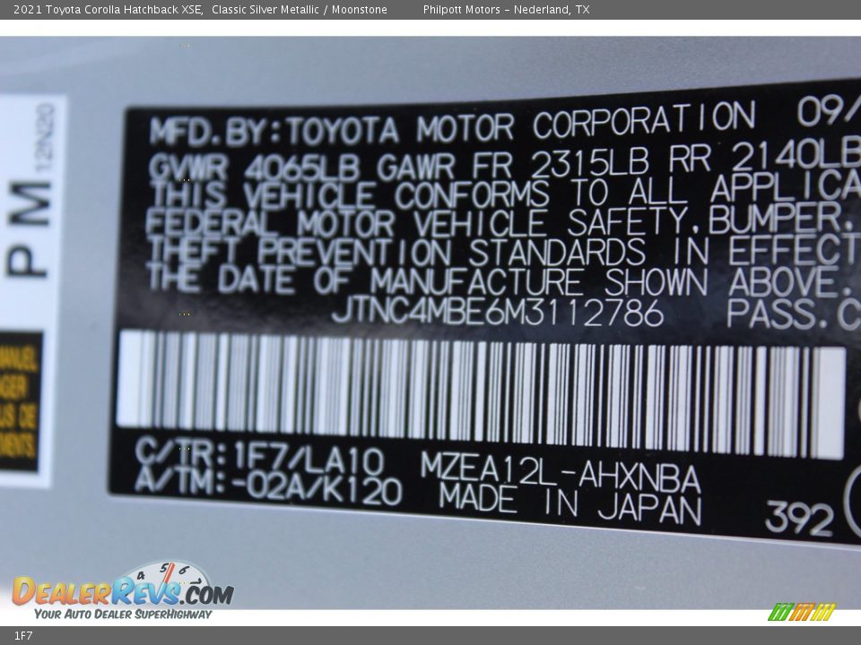 Toyota Color Code 1F7 Classic Silver Metallic