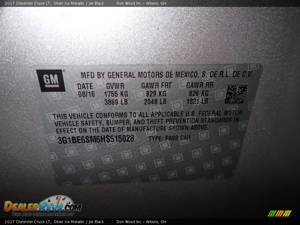 2017 Chevrolet Cruze LT Silver Ice Metallic / Jet Black Photo #32