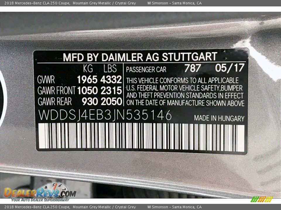 2018 Mercedes-Benz CLA 250 Coupe Mountain Grey Metallic / Crystal Grey Photo #33