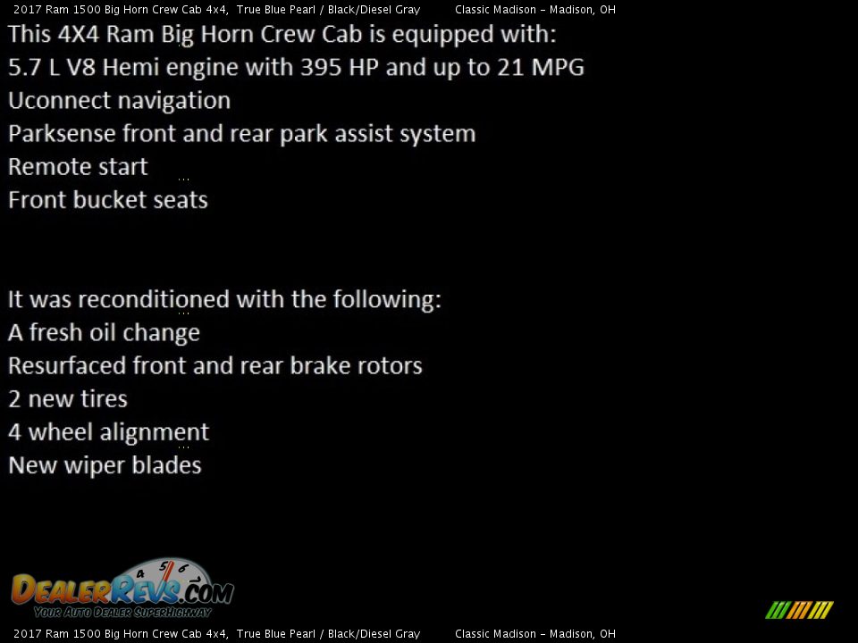 2017 Ram 1500 Big Horn Crew Cab 4x4 True Blue Pearl / Black/Diesel Gray Photo #2
