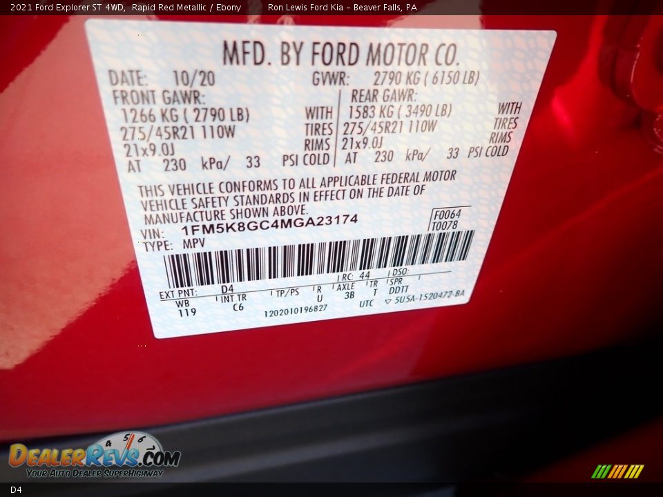 Ford Color Code D4 Rapid Red Metallic