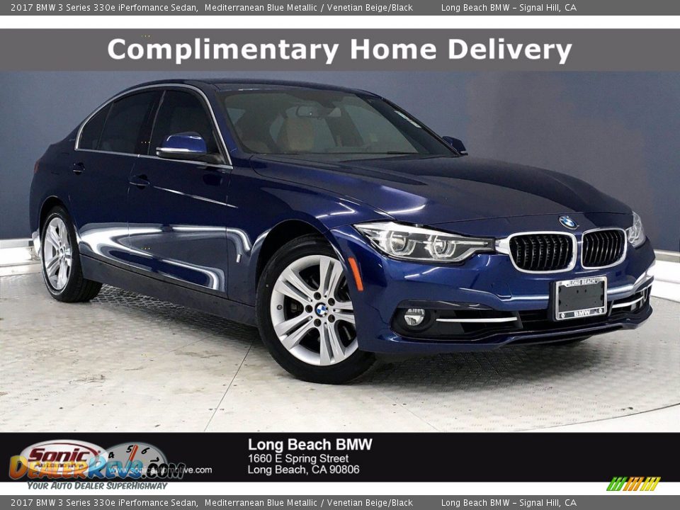 2017 BMW 3 Series 330e iPerfomance Sedan Mediterranean Blue Metallic / Venetian Beige/Black Photo #1