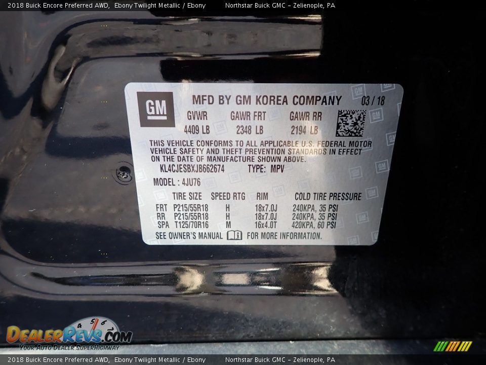 2018 Buick Encore Preferred AWD Ebony Twilight Metallic / Ebony Photo #15