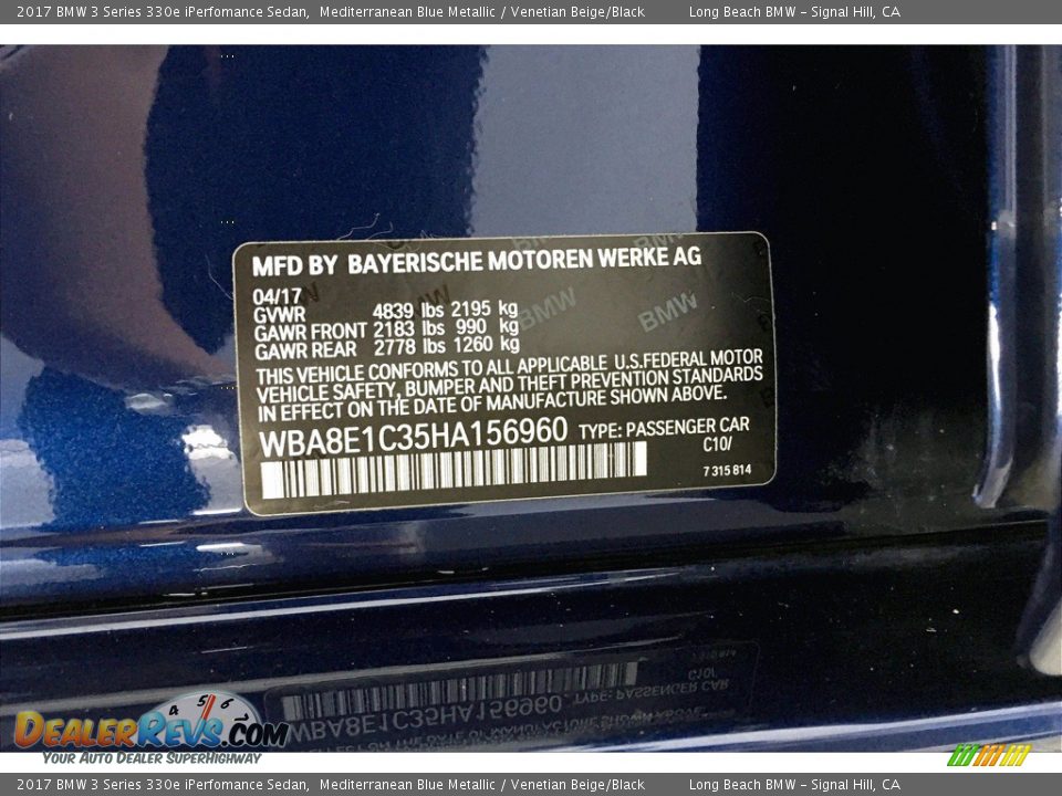 2017 BMW 3 Series 330e iPerfomance Sedan Mediterranean Blue Metallic / Venetian Beige/Black Photo #36