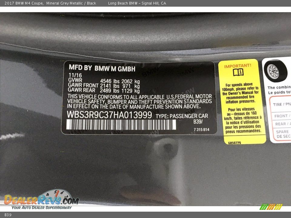 BMW Color Code B39 Mineral Grey Metallic