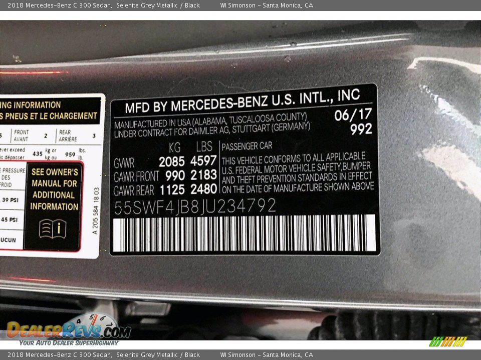 2018 Mercedes-Benz C 300 Sedan Selenite Grey Metallic / Black Photo #33