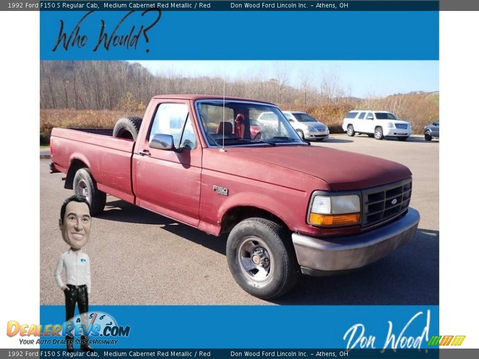 1992 Ford F150 S Regular Cab Medium Cabernet Red Metallic / Red Photo #1