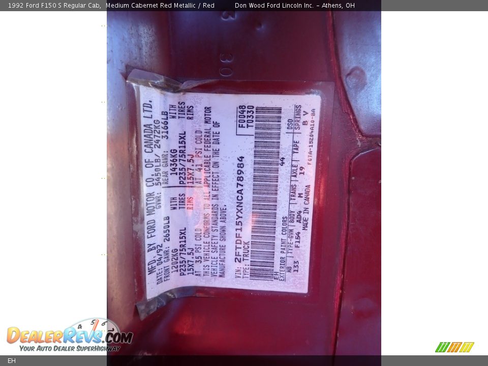 Ford Color Code EH Medium Cabernet Red Metallic