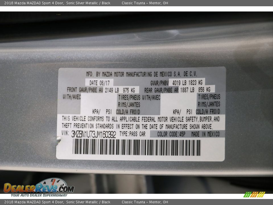2018 Mazda MAZDA3 Sport 4 Door Sonic Silver Metallic / Black Photo #22