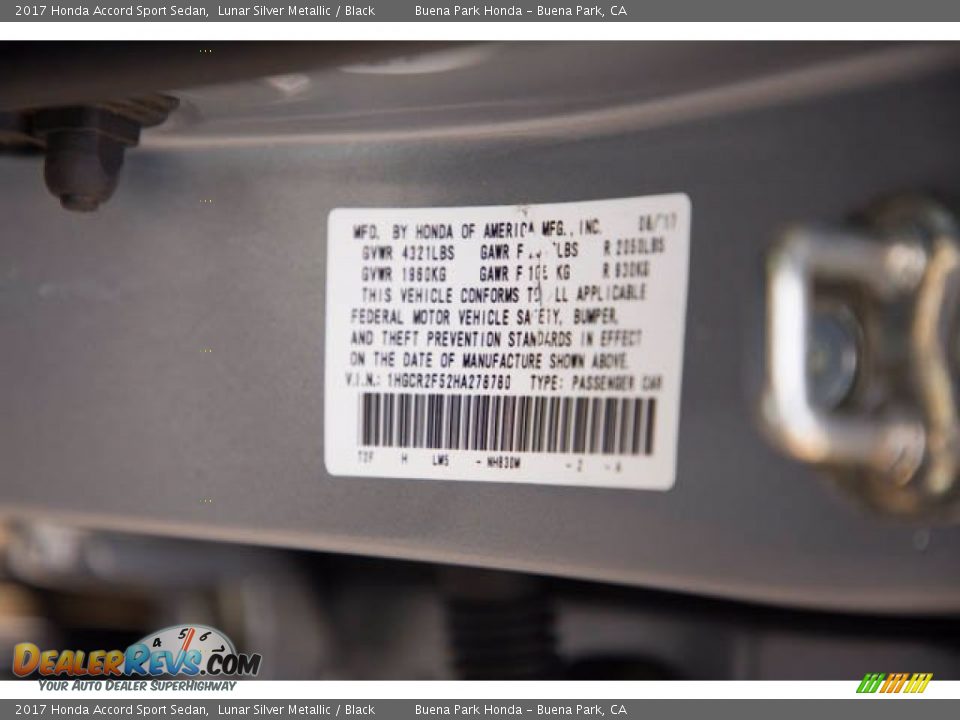 2017 Honda Accord Sport Sedan Lunar Silver Metallic / Black Photo #35
