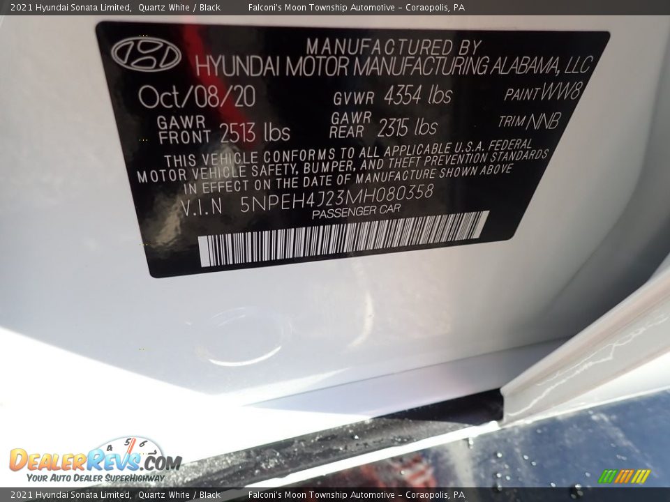 2021 Hyundai Sonata Limited Quartz White / Black Photo #11