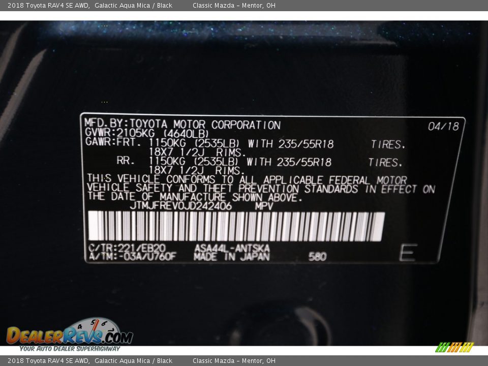 2018 Toyota RAV4 SE AWD Galactic Aqua Mica / Black Photo #23