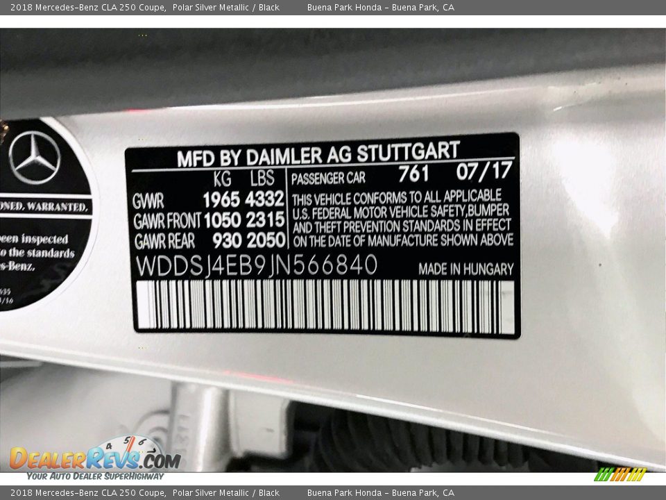 2018 Mercedes-Benz CLA 250 Coupe Polar Silver Metallic / Black Photo #33