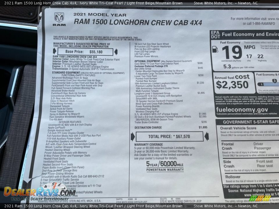 2021 Ram 1500 Long Horn Crew Cab 4x4 Window Sticker Photo #36