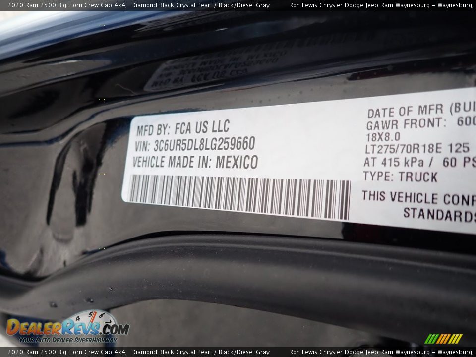 2020 Ram 2500 Big Horn Crew Cab 4x4 Diamond Black Crystal Pearl / Black/Diesel Gray Photo #13