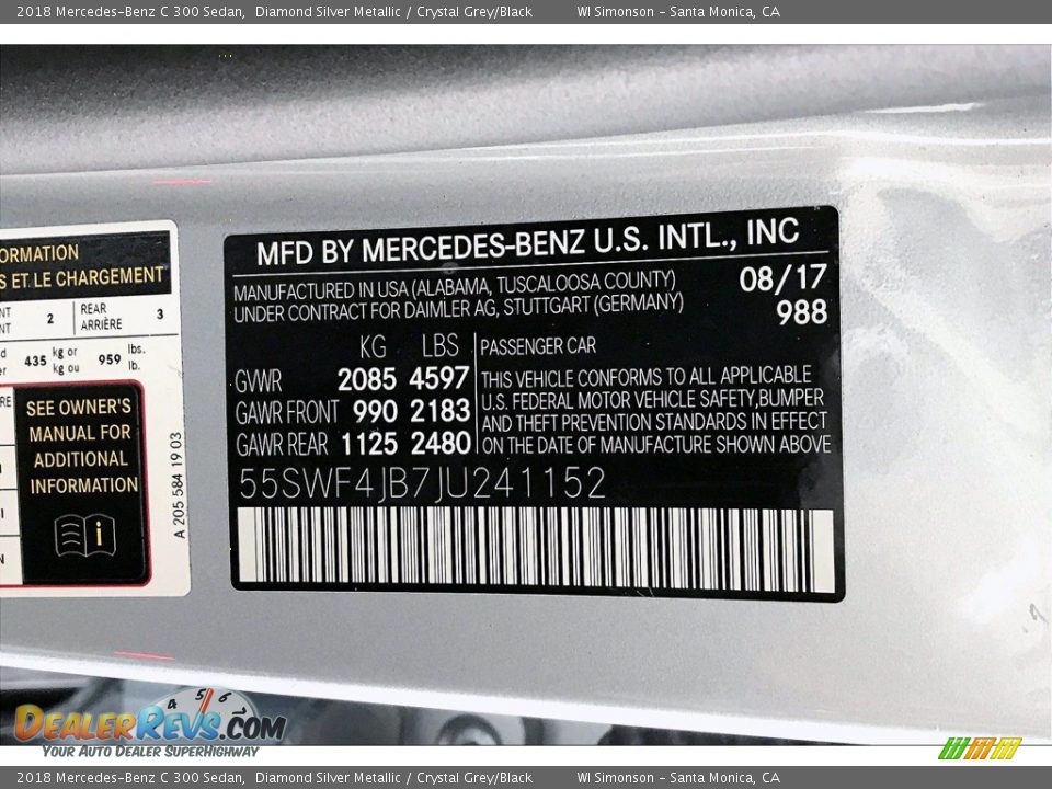 2018 Mercedes-Benz C 300 Sedan Diamond Silver Metallic / Crystal Grey/Black Photo #33