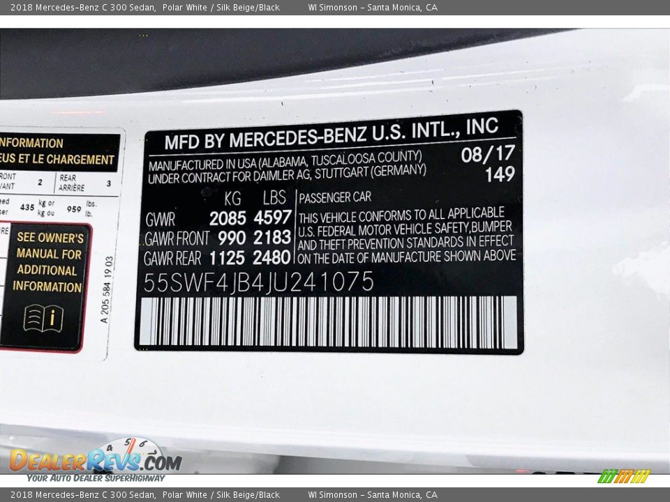 2018 Mercedes-Benz C 300 Sedan Polar White / Silk Beige/Black Photo #32